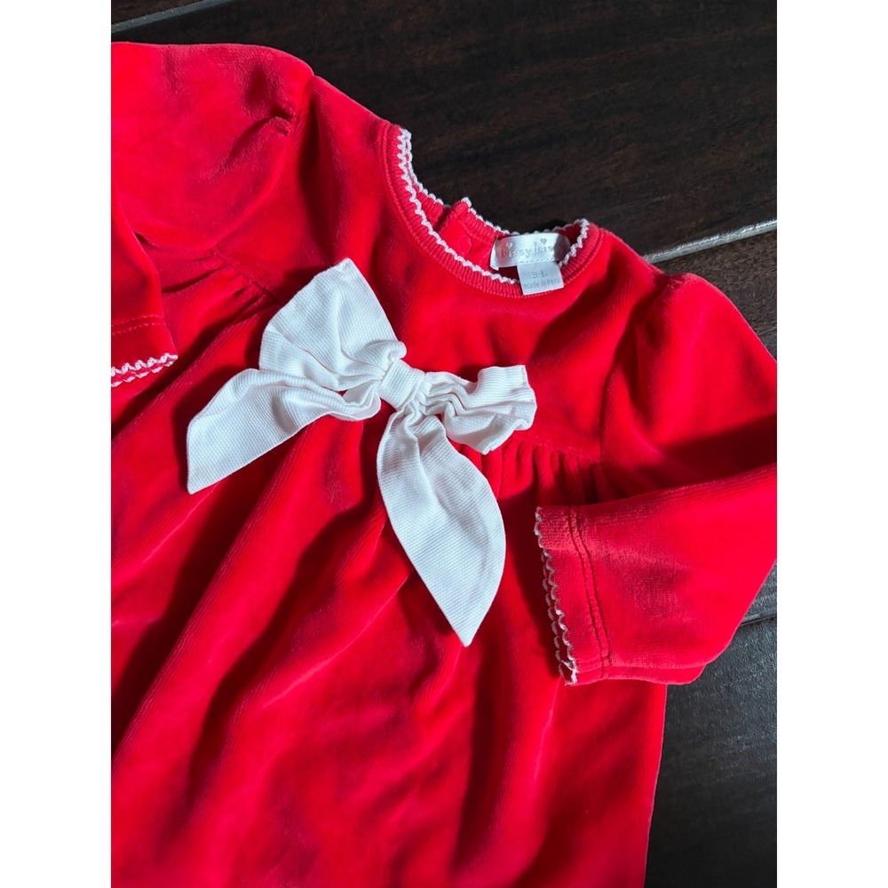 Kissy Kissy Baby Girl Red Velour Holiday Dress White Bow Christmas 3-6 Months